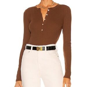 Nili Lotan brown ribbed Henley longsleeve top